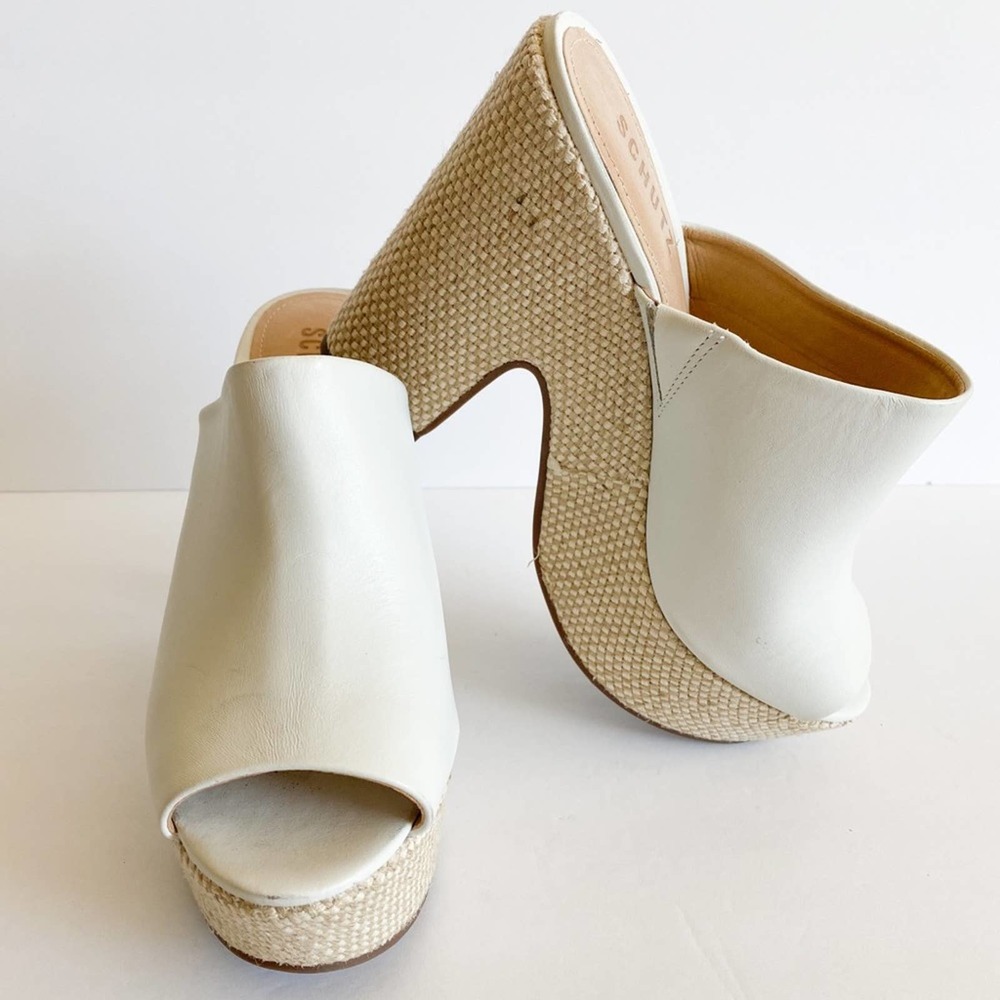 SCHUTZ White Eviana Jute Platform Mule Heels sz 9B
